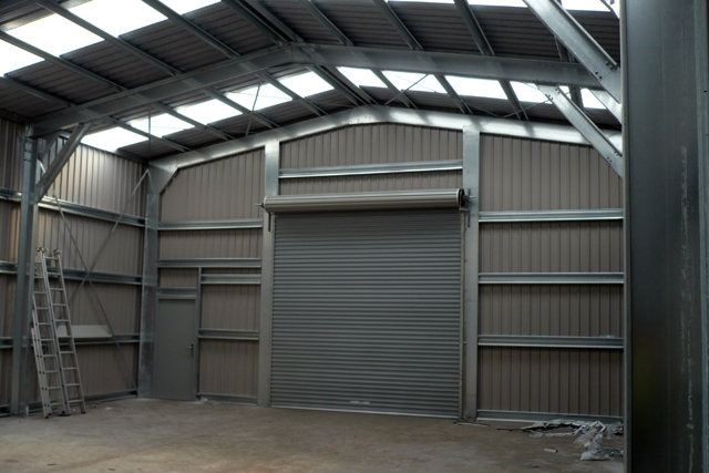 The interior-side of a closed roller door